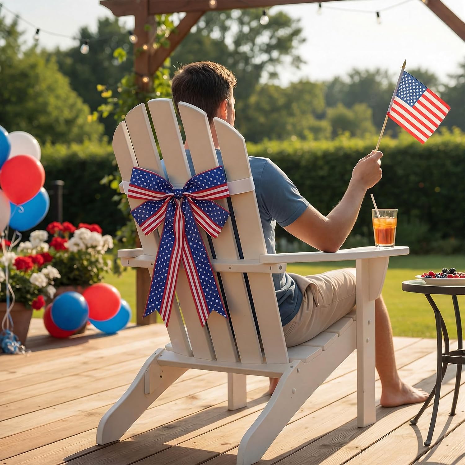 Peryiter 4 Pcs 4th of July Chair Bow Covers, Red White Blue Removable