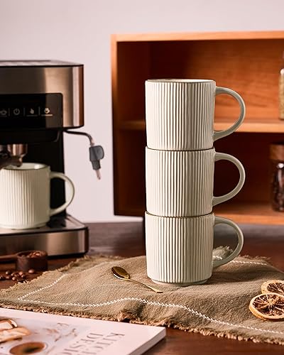 Miniatura 6 de famiware Star - Juego de tazas de café para 4 unidades, 12 onzas, con asa, para café, té, cacao, leche, cerámica, color blanco