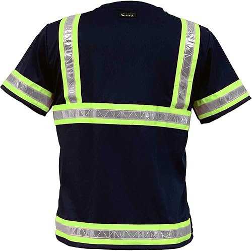 Miniatura 3 de Camisas de trabajo de seguridad reflectante para hombres - Camiseta de manga corta de alta visibilidad ANSI Clase 3 Gear con cinta reflectante