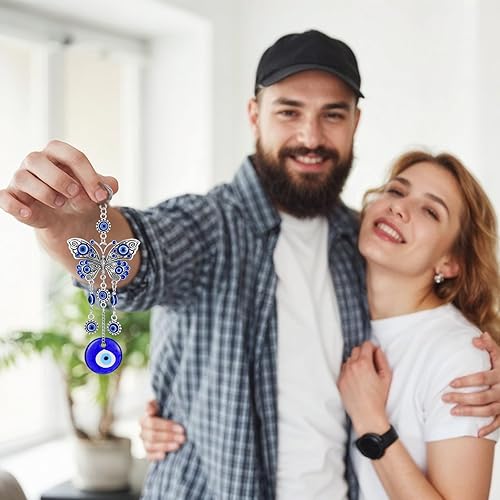 Miniatura 7 de Decoración colgante de mal de ojo azul, ojo azul malvado con mariposa, amuleto para el hogar, adorno de pared de buena suerte, dije de bendición,