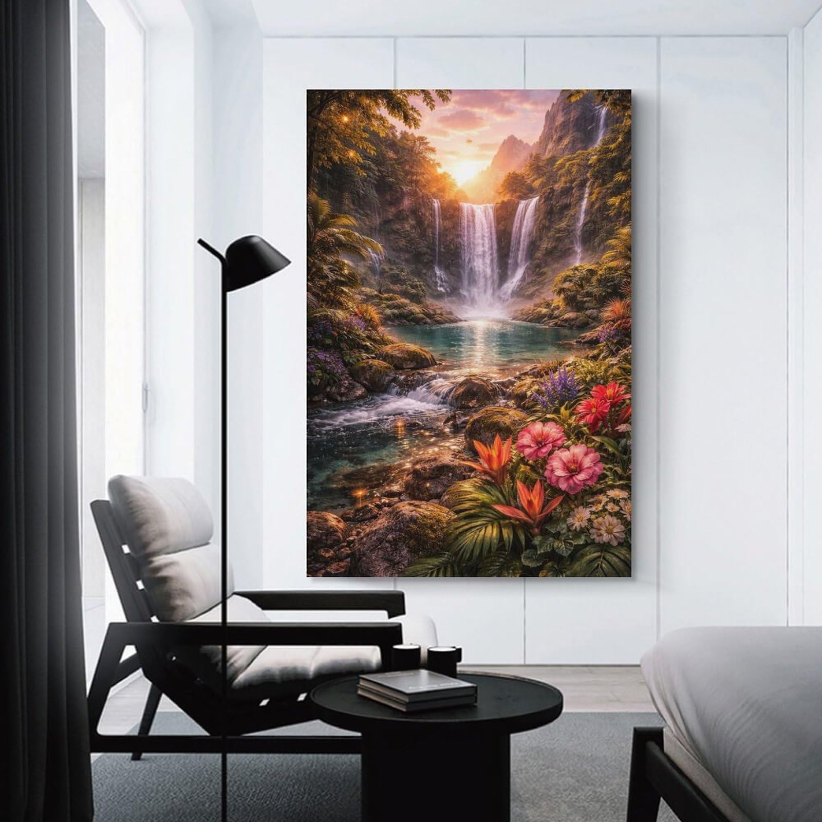 Junmoney Unframe-Style-6 Enchanting Waterfall Paradise Canvas Wall Decor, 08X12inch(20X30cm), For Flats, Guest Rooms Or Compact Rooms, Decorative Canvas Decor For Home Updates