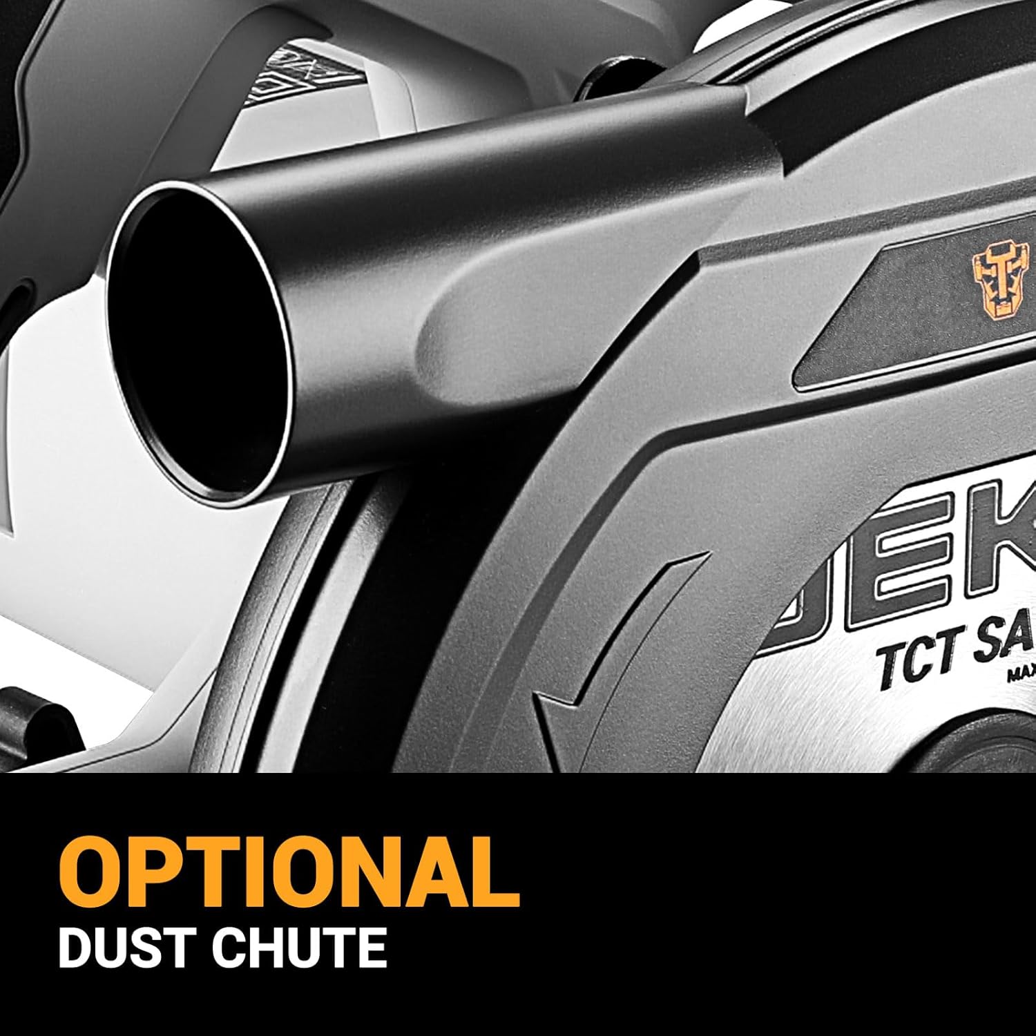 Close-up of the circular saw's dust chute