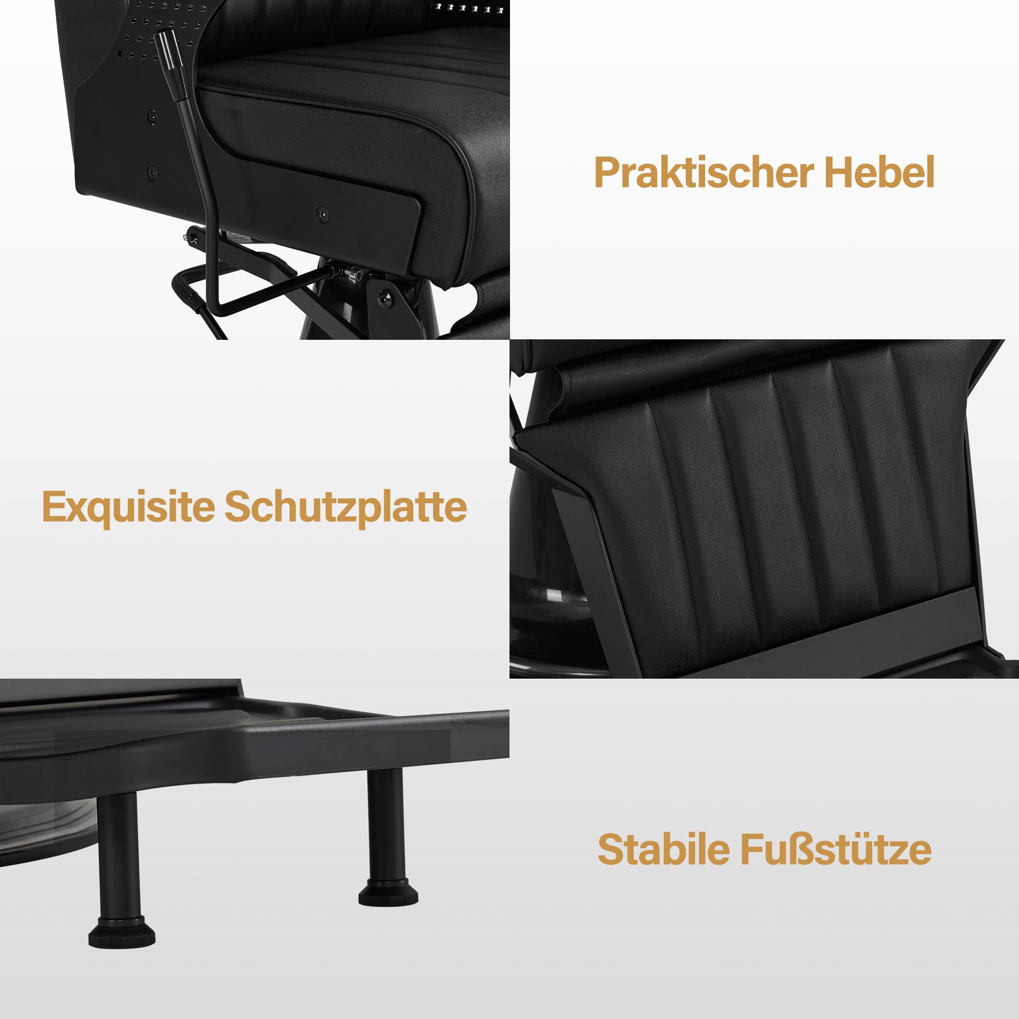 Barberpub Friseurstuhl mit Kopfstütze Kippbar, Friseureinrichtung mit Hydraulikpumpe 360° Drehbar, Bedienungsstuhl Höhenverstellbar, Barber Stuhl Friseurstühle Kunstleder, 3884 (Schwarz)