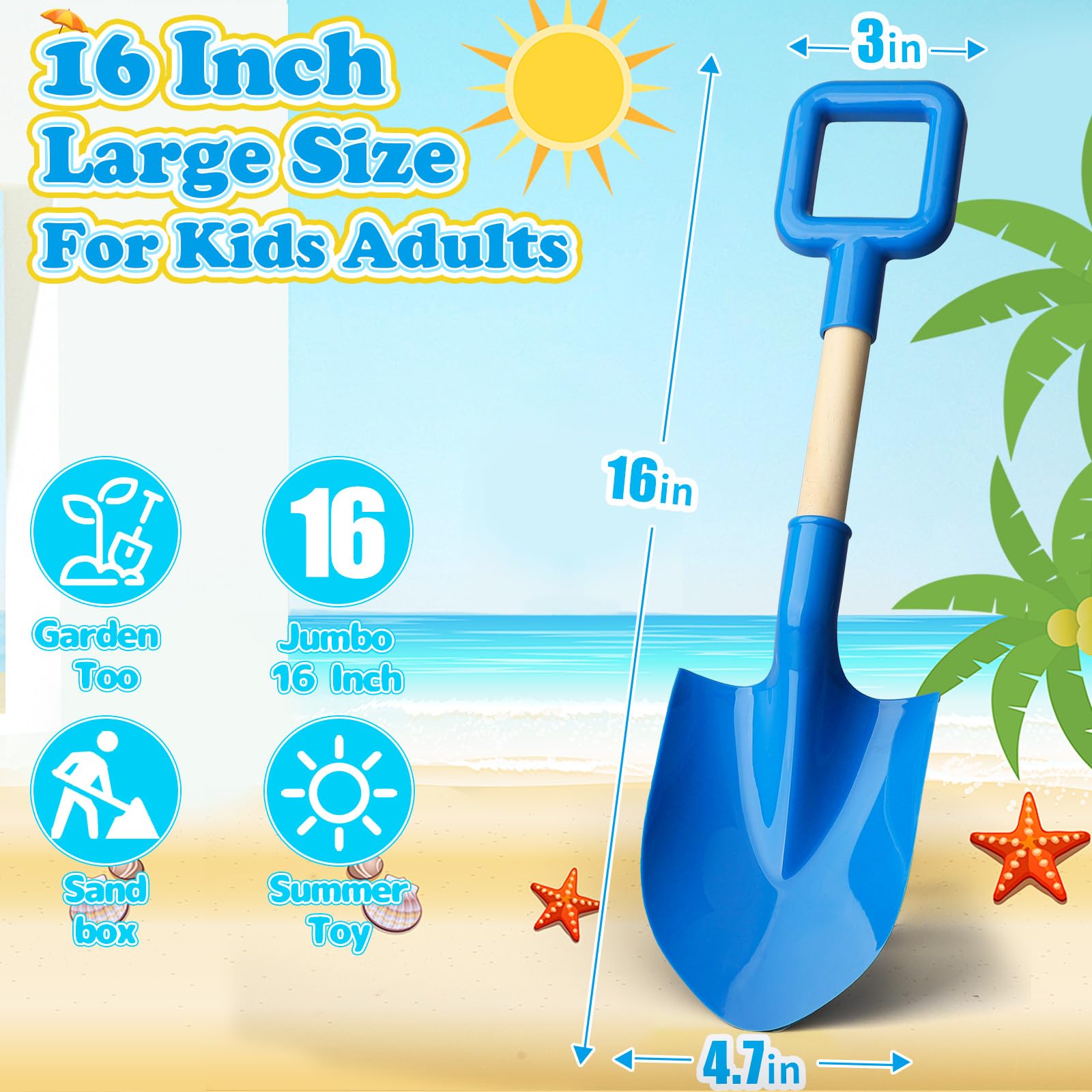 Pala Da Giardino Per Bambini 27 Pollici - In Legno E Acciaio, Per Giardinaggio E Giochi In Spiaggia - Foto 8