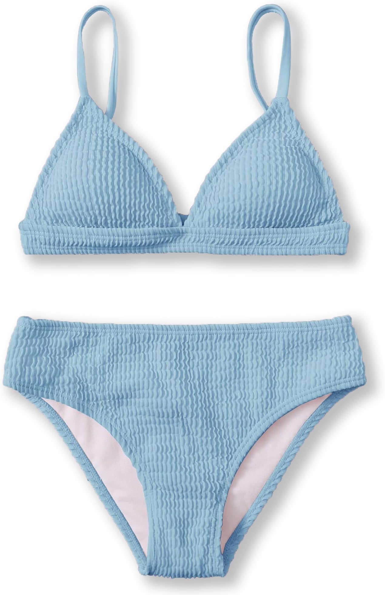Girls' 2 Piece V Neck Bikini Set Triangle Solid Sport Swimsuit for Beach