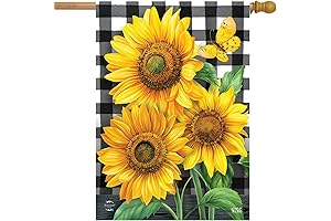 Checkered Sunflowers Summer House Flag 40" x 28"- Briarwood Lane