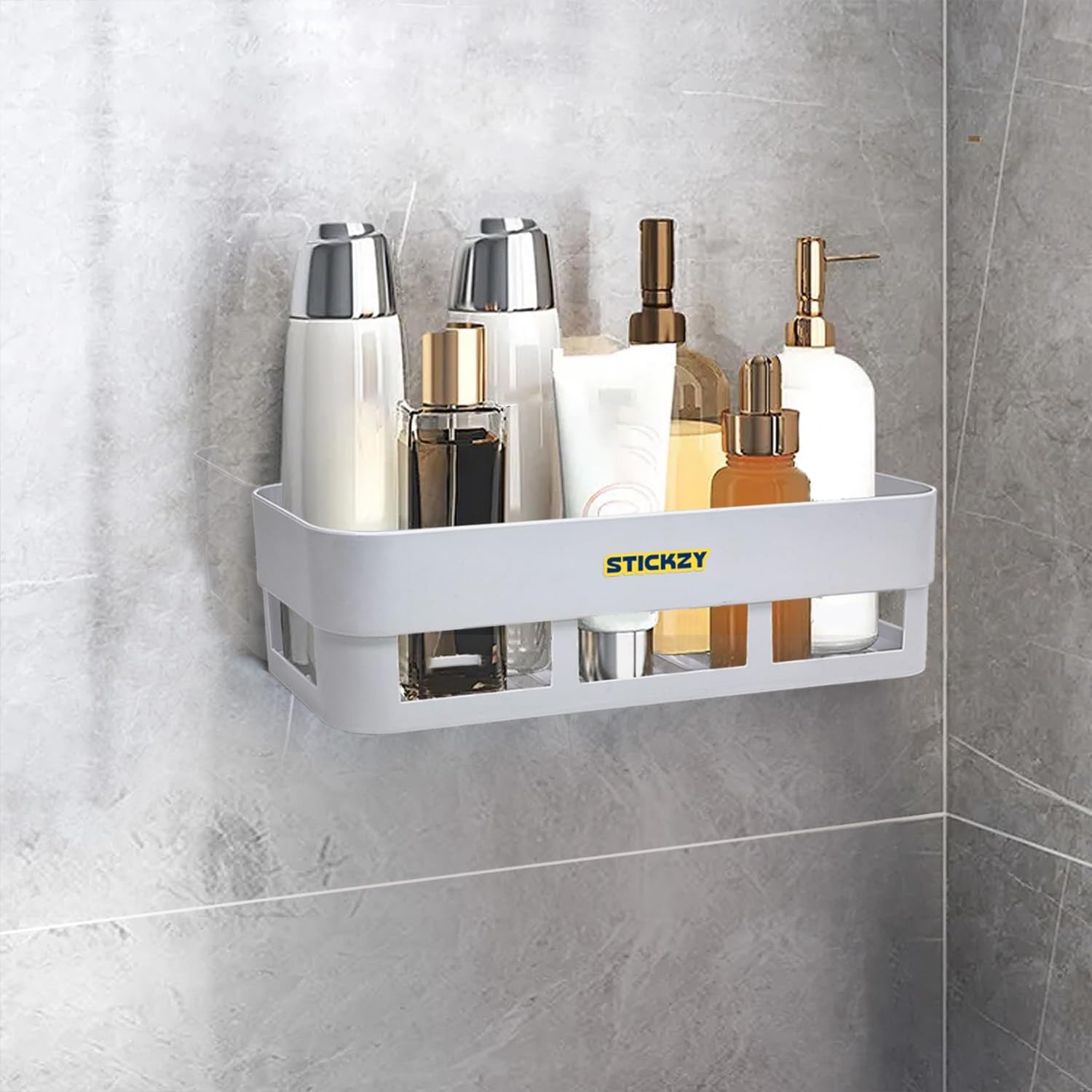 Stickzy 1 PC Self Adhesive Multipurpose Bathroom/Kitchen Organizer | Wall-Mounted Shelf for Bathroom & Kitchen | NO Drill Required (EZ005/Grey) (B0CHBL42HZ) Amazon Price History, Amazon Price Tracker