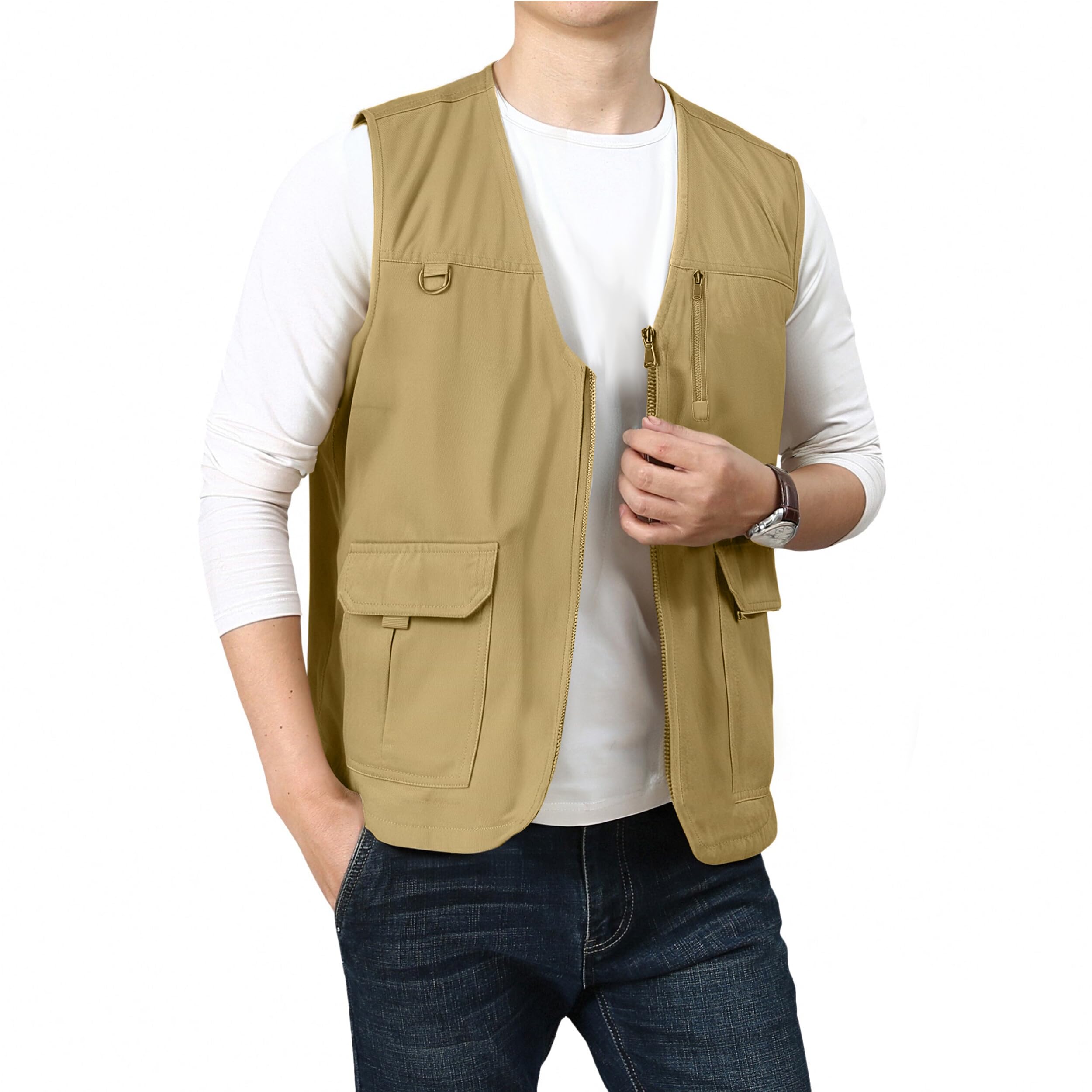 PRIJOUHE Mens Casual Cotton Vest Lightweight Outdoor Fishing Utility Vest