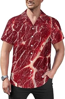 Beef Steak Texture Meat Mens Shirts Hawaiian Short Sleeved Cuban Collar Graphic Tees Tops