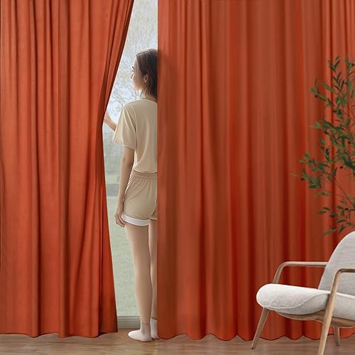 MIULEE Burnt Orange Privacy Sheer Curtains That Let Light in 72 Inches Long Non-See-Through Semi Sheer Curtain Light Filtering Window Curtains Drapes for Living Room Bedroom 2 Panels Set Terracotta - 52"W x 72"L (Pack of 2) - Burnt Orange