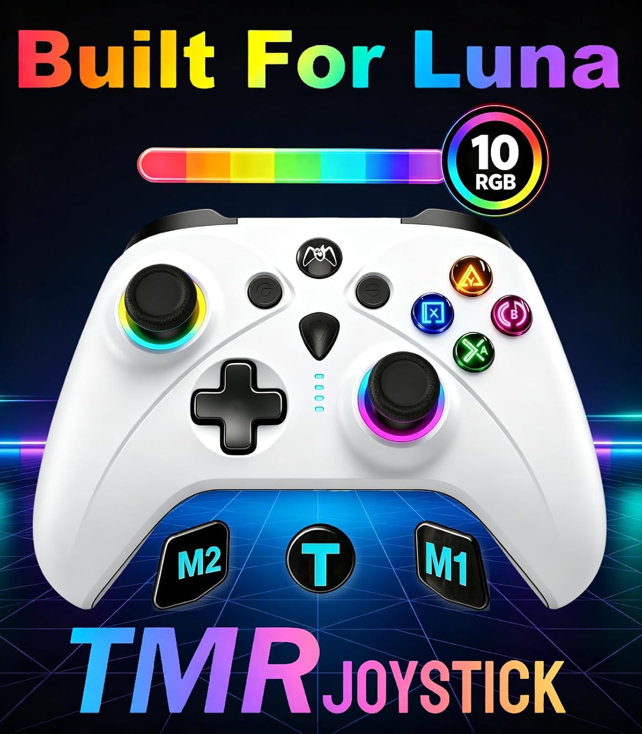 RUIXTIPAD Per Luna Controller, Gamepad wireless nero con illuminazione RGB, TMR Sticks