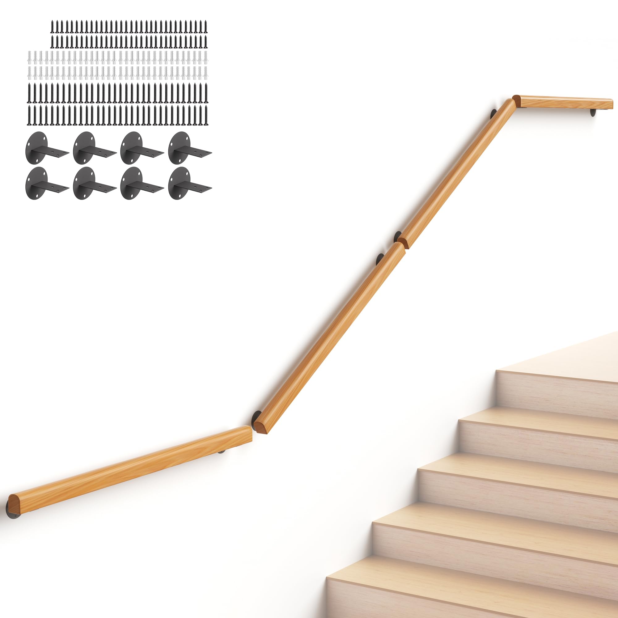 13ft Wooden Stair Railing Indoor,Hand Rails for Indoor Stairs,Non-Slip Safety Guardrail Railing for Elderly, Children, Kindergarten, Indoor Home, Outdoor Garden, Corridor, Loft, Deck ( 4 Sections ) — image 1