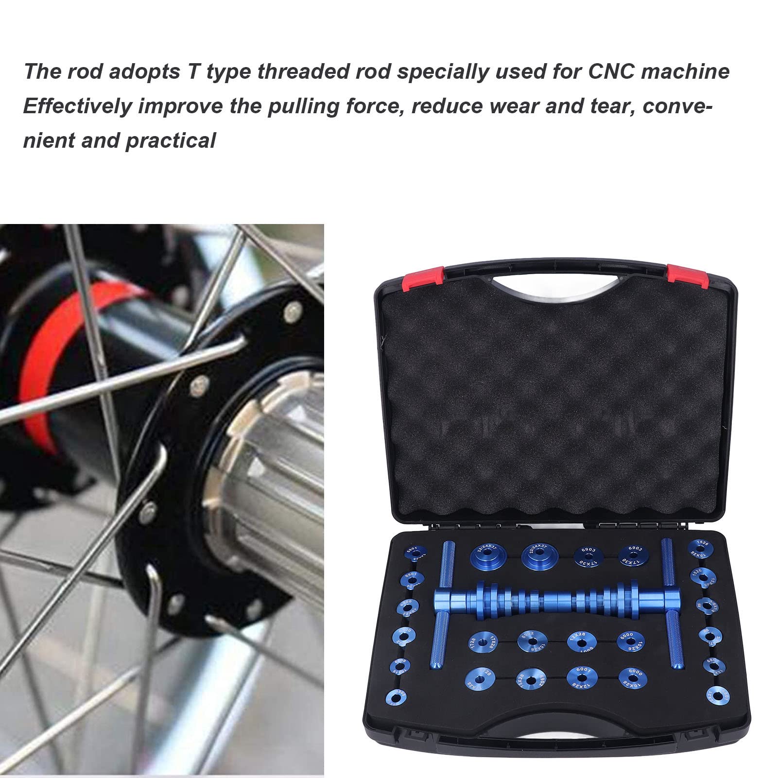 Set di Presse per Cuscinetti per Biciclette Set di Presse per Cuscinetti del in Lega di Alluminio Kit di Derivazione per Installazione di Cuscinetti per Mozzi con 18 Paia di Blocchi di Stampa