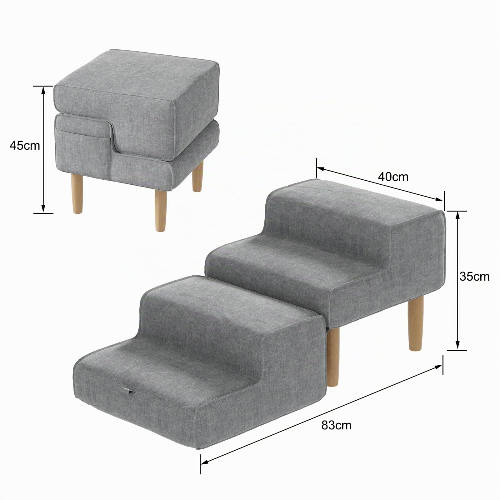 Scaletta per Cani, 2-in-1 Scaletta per Cani Letto Pieghevole, Altezza 4 Gradini, Scala Cane Piccoli e Gatti per Salire su Letto e Divano, Antiscivolo Rampa per Canis, 35/45cm, Grigio