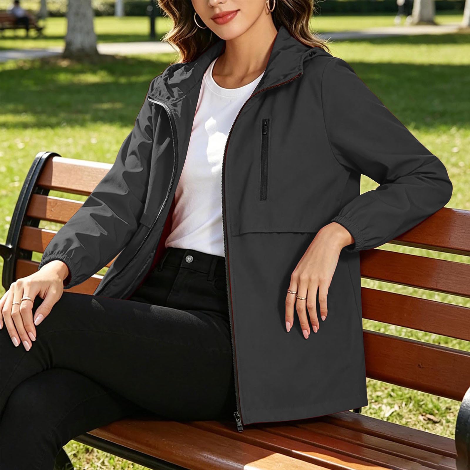 Regenjacke Damen Windbreaker Lang Wanderjacke Outdoorjacke Fahrradjacke