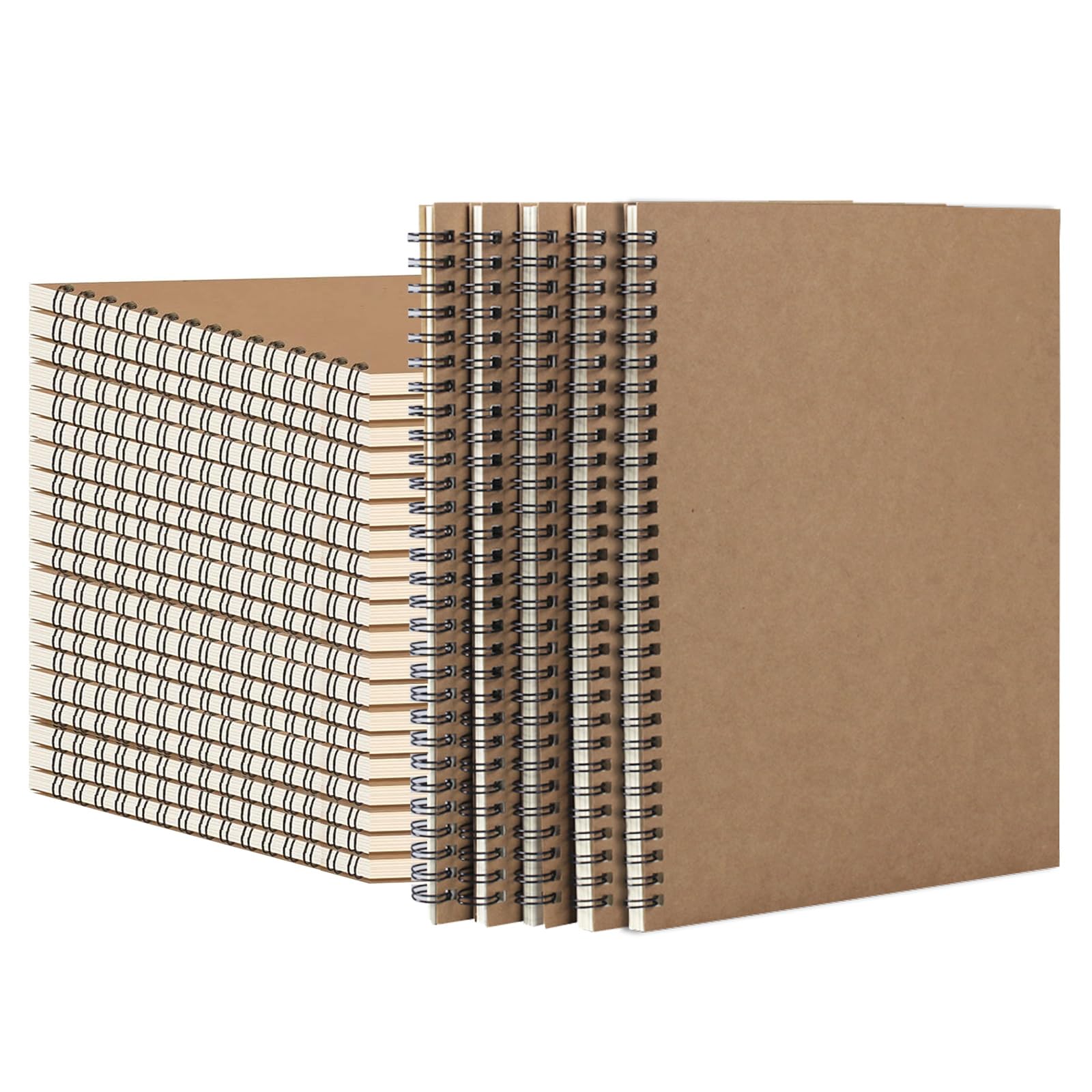 Haploon Confezione da 22 quaderni a spirale formato A5, con copertina rigida in carta kraft, 50 pagine, 21 x 14 cm, pagine a righe larghe per studenti, ufficio, lavoro (marrone)