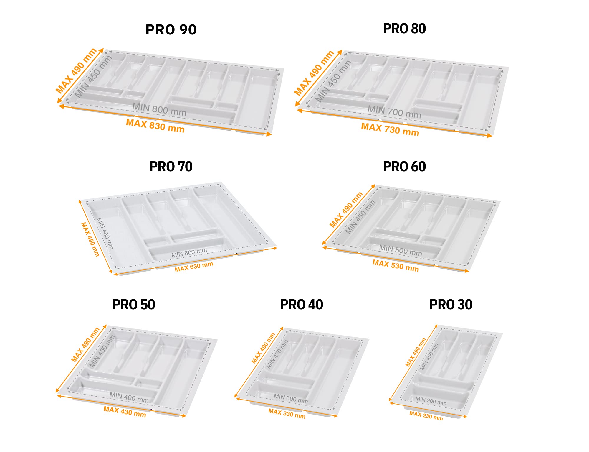 Besteckkasten für Schubladen 50cm – Schubladen Organizer mit Fächeraufteilung – Hochwertiger Schubladen Organizer Küche für Mehr Ordnung – Anpassbar und leicht zu reinigen - 430x490mm Weiß