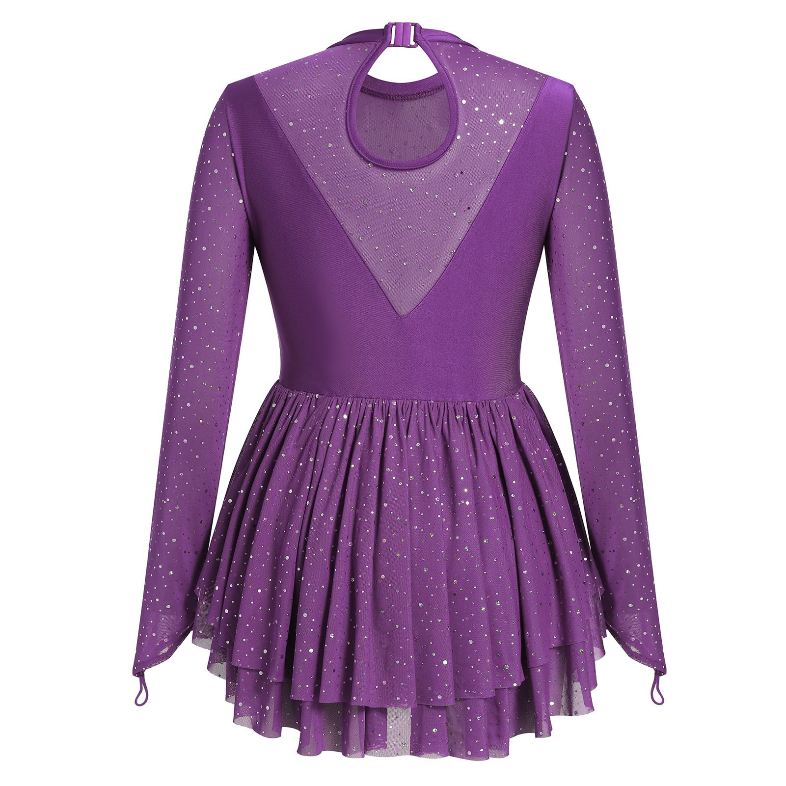 FYMNSI Vestido de patinaje artístico para mujer, lentejuelas, manga larga, ballet, gimnasia, leotardo, danza, tallas XS-XL