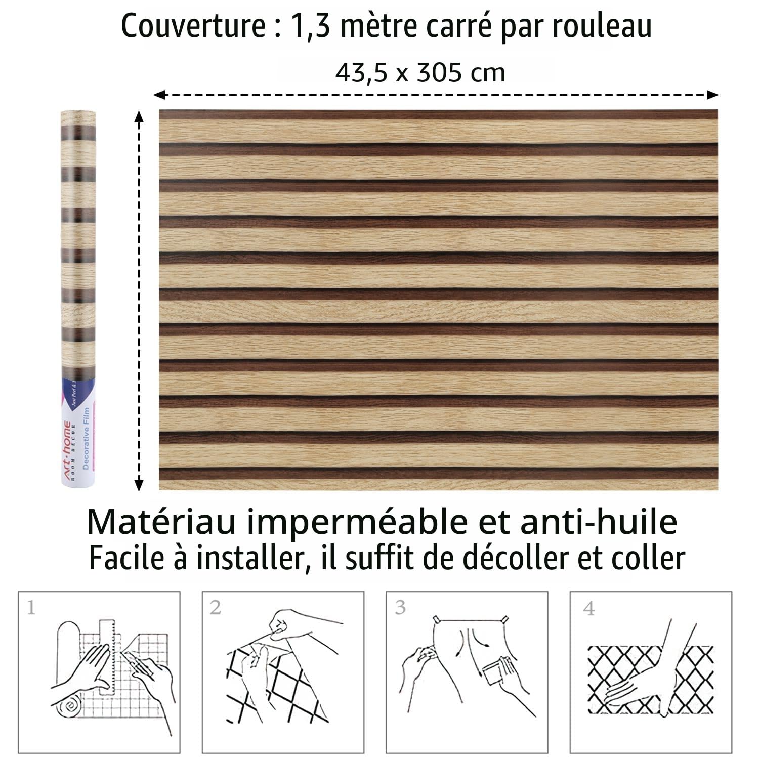 Arthome Papier Peint Moderne aspect bois 44cmx3m Auto Adhesif Panneaux muraux en bois Amovible Vinyle