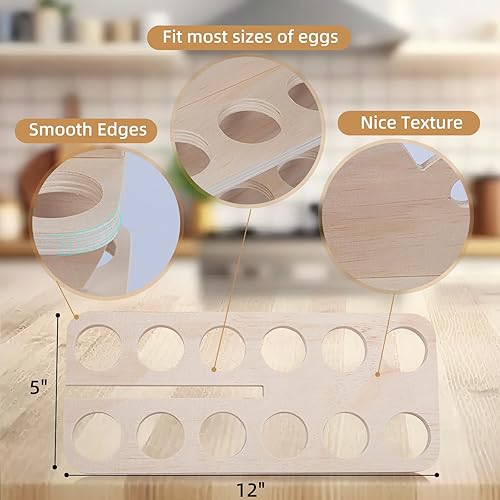 Miniatura 5 de Soporte para huevos de gallina, cesta de almacenamiento de madera, decoración rústica de cocina para 36 huevos frescos, madera natural