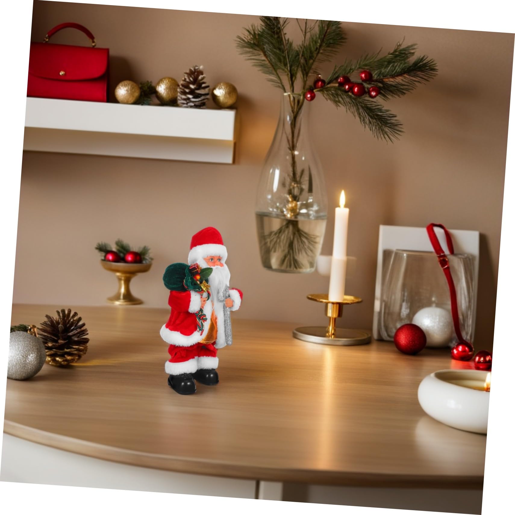 YARNOW Juguete de Papá Noel Eléctrico con Música y Brazos Móviles para Decoración Navideña para Fiestas de Navidad y Ambientación Festiva