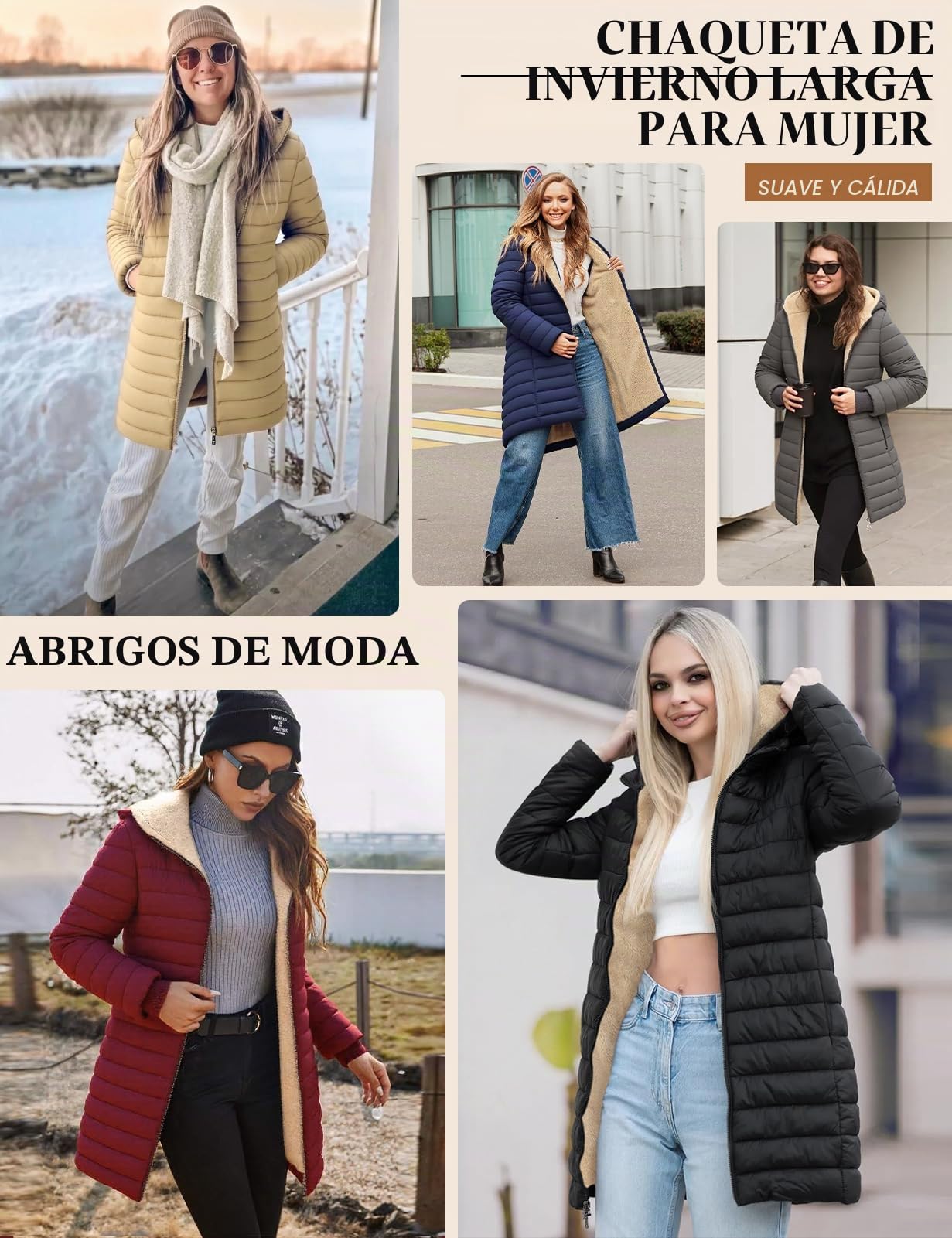 Chaqueta Acolchada Mujer Abrigo Plumas con Capucha Chaquetas de Forro Polar Invierno Otoño Parkas Larga Plumifero Sudadera con Cremallera y Bolsillo para Deportes al Aire Libre