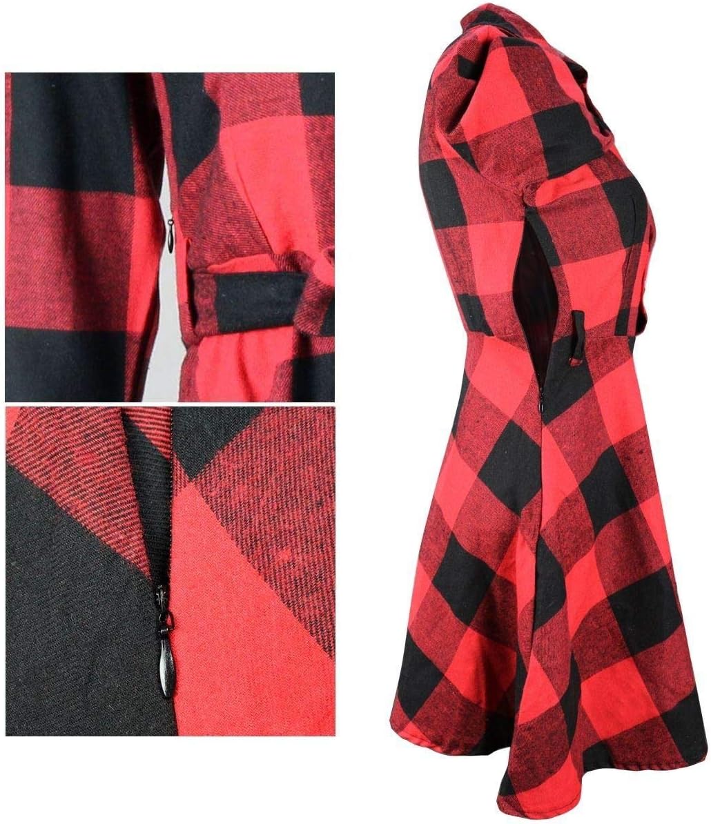 FANCYINN Women Long Sleeve Plaid Pattern Tunic Tops Shirt Casual Dress - Image 4