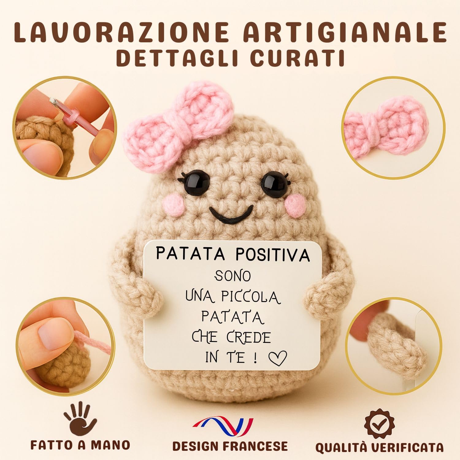 Patata Girl© | Regalo Donna Carino | Idea a Sorpresa per Amica & Ragazza | Compleanno & Secret Santa | Oggetto Decorativo Kawaii Amore | Camera Rosa | Peluche Principessa | Uncinetto Positivo | Bambol