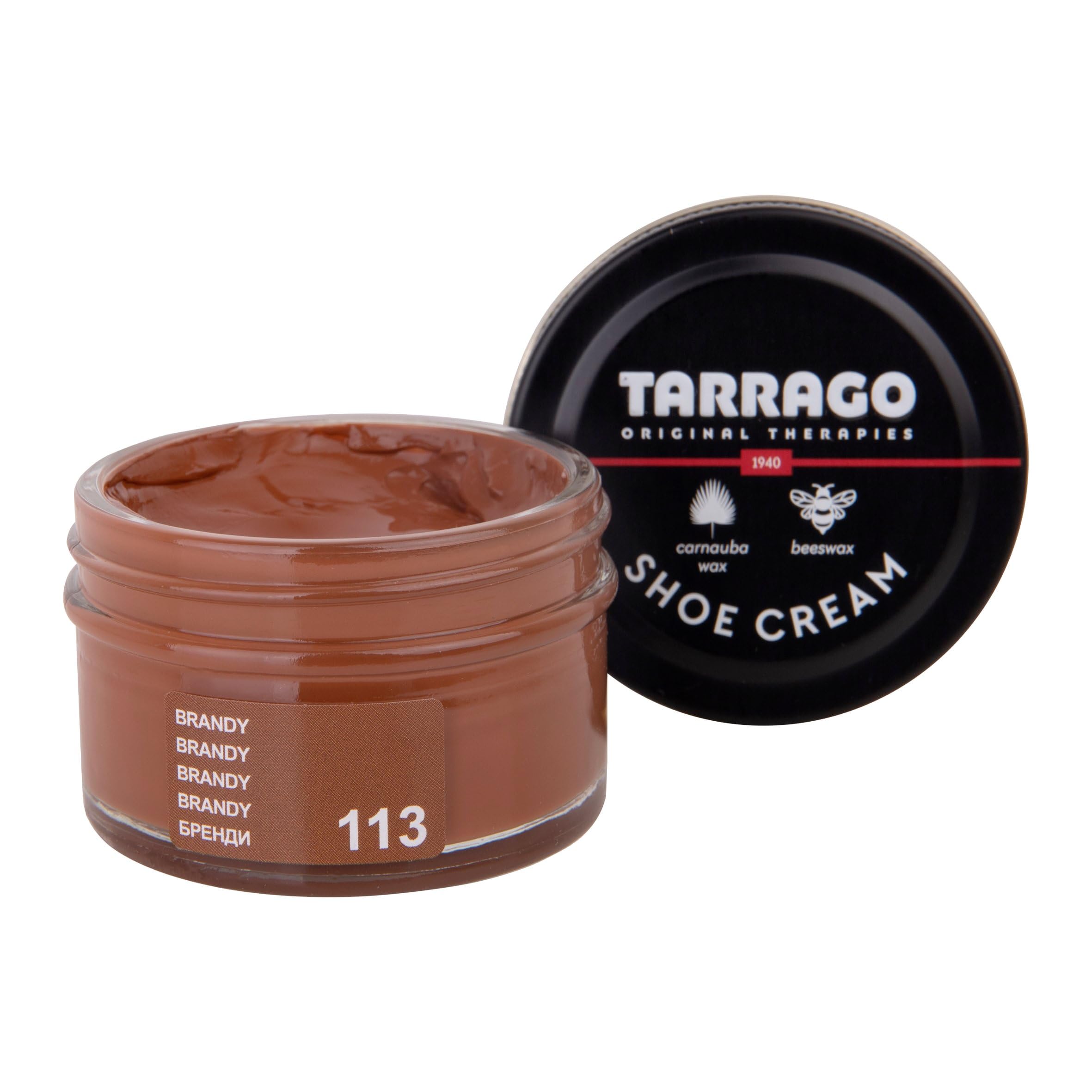 Tarrago Shoe Cream Professional Shoe Polish for Leather Boots, Shoes, Purse, Furniture Eco Friendly Leather Conditioner 1.7oz - Brandy Brown #113