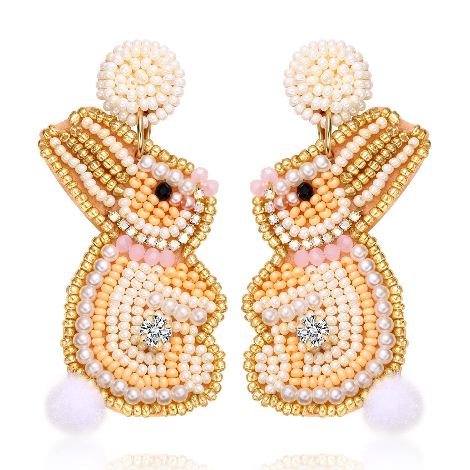 Easter Earrings Beaded Easter Bunny Earring for Women Handmade Cute Rabbit Drop Dangle Earrings Easter Holiday Jewelry Gifts