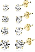 Stud Earrings for Women, 6 Pairs Sterling Silver 925 Gold Studs Set, Multipack Small Gold Stud Earirngs for Women Girls Kids, Hypoallergenicl Mini Leaf Ball Cubic Zirconia Studs Jewelry Christmas Gifts
