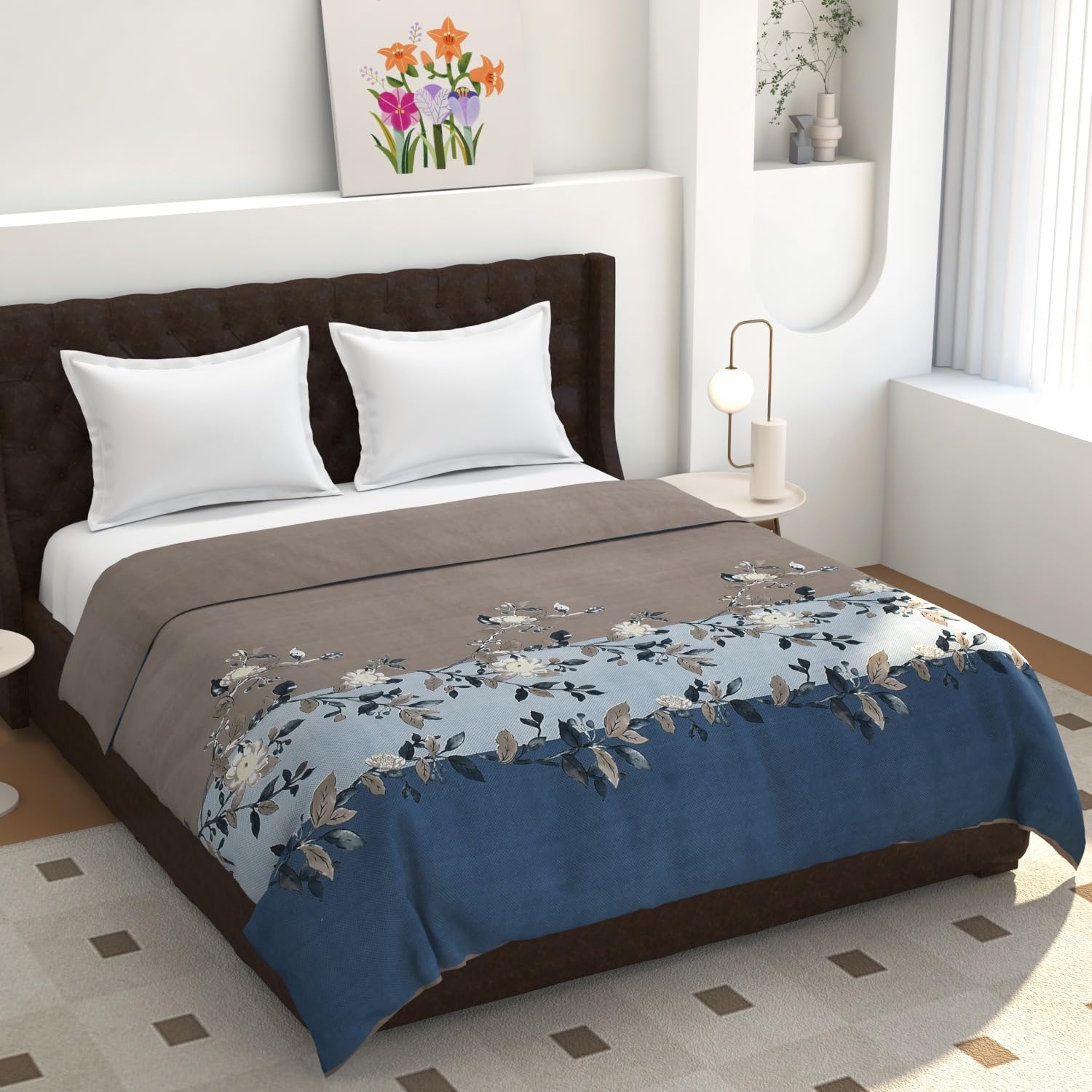 Jai BUN Home DÉCOR Soft Touch Glace Cotton Floral Luxury Double Bed Razai/Duvet Cover || Blanket/Comforter Cover with Zipper Closure, 90" x 90 ", Blue Multicolor, 1 Pc-image-32