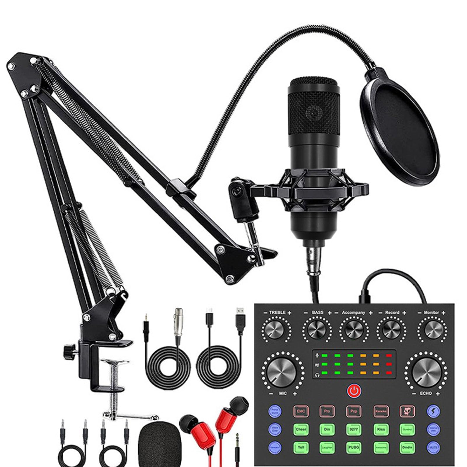 Podcast Setup per più dispositivi con scheda audio V8S con modulazione vocale e microfono antirumore BM800 per Content Creators Podcast Strumento di registrazione