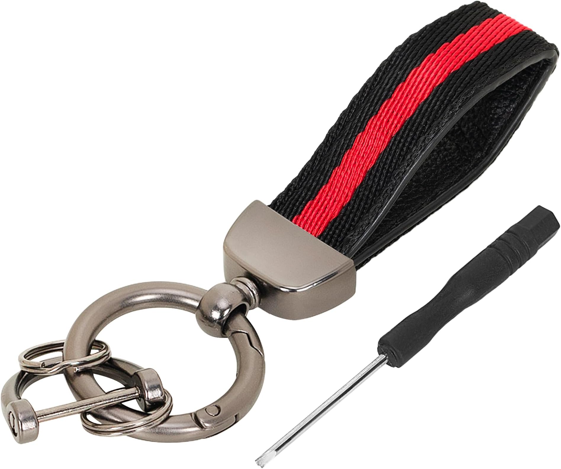 JVCVNylon and Leather Car Keychain, Universal Key Fob Metal Keychain, 360 Degree Rotatable Key Chain Holder for Men and Women