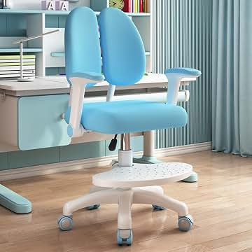 Silla de escritorio para niños, silla de oficina para niños, silla de estudio ajustable con reposapiés de doble respaldo para estudiantes, niños, adolescentes, sillas ergonómicas para