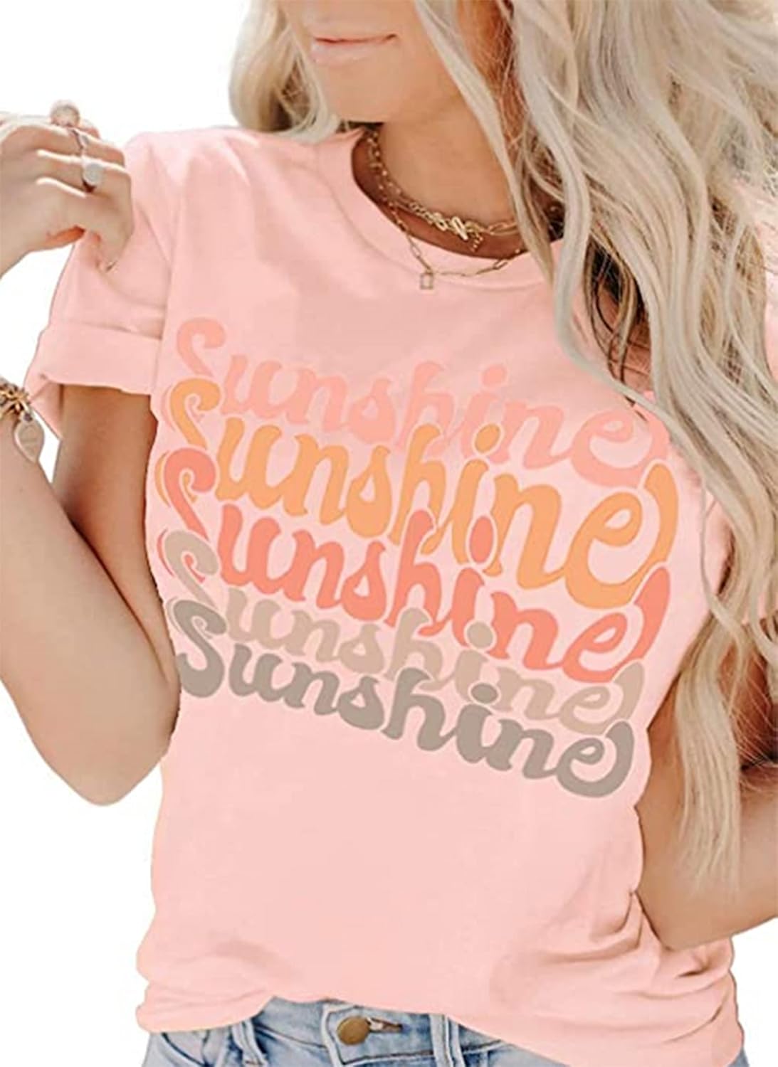 Womens Cute Sunshine Graphic Tees Summer Casual Loose Tops Funny Letters Print T Shirts Short Sleeve Shirts