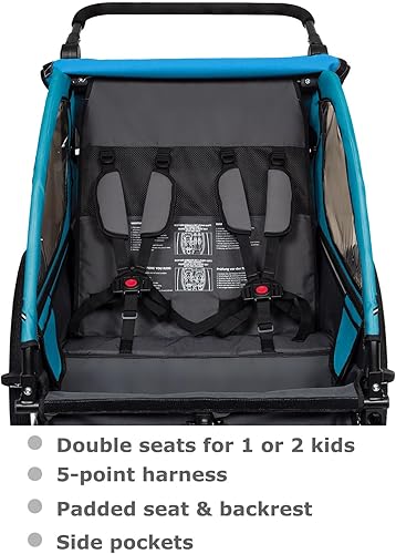 Miniatura 5 de TIGGO VS - Remolque y cochecito de bicicleta de suspensión 2 en 1, asiento doble para niños pequeños, niños, portabicicletas para niños