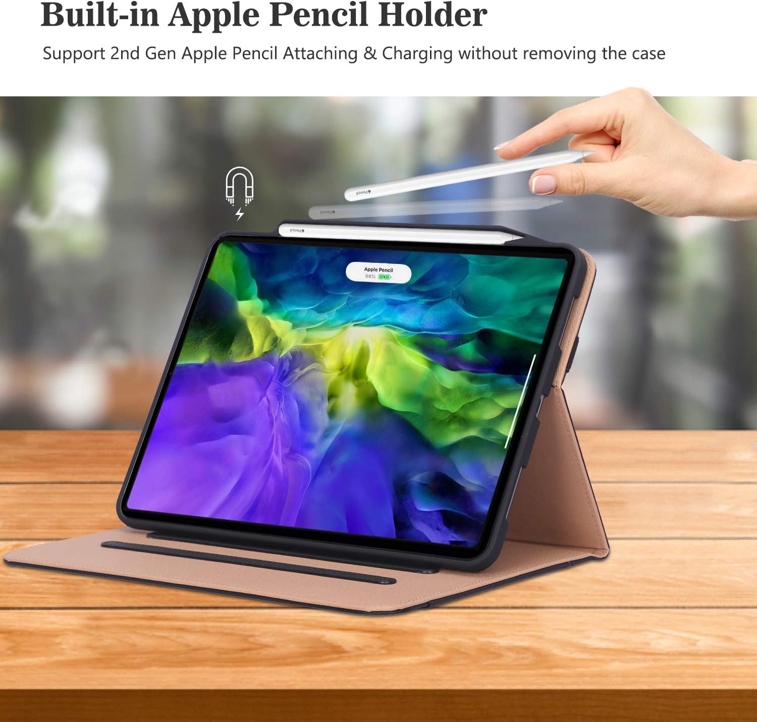 ProCase iPad Pro 11 Case 2nd Generation 2020 & 2018, PU Leather Protective Stand Folio Case Cover with Pencil Holder & Strap [Support Apple Pencil 2 Charging] for iPad Pro 11 Inch 2020 & 2018 –Black