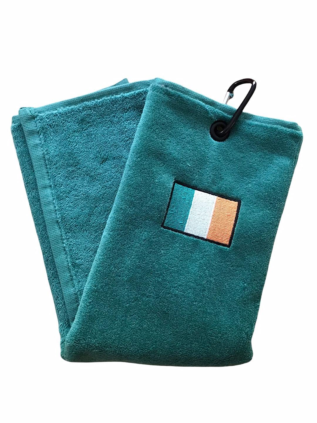Stevepricegolf Green Ireland Crested Tri Fold Golf Towel, 18 By 20 Inches.