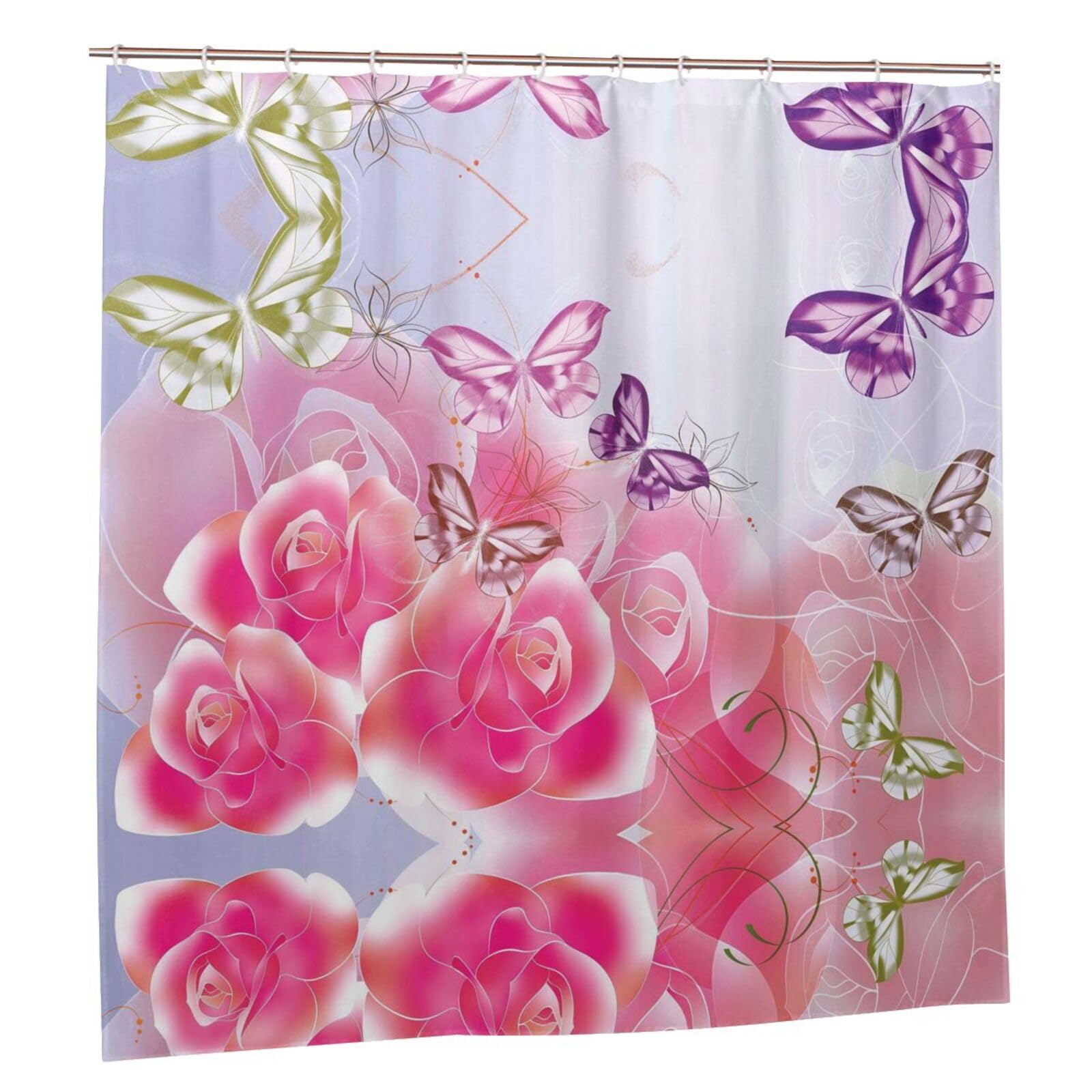 Rideau de douche imperméable roses papillons décoration salle de bain tendance 183x183