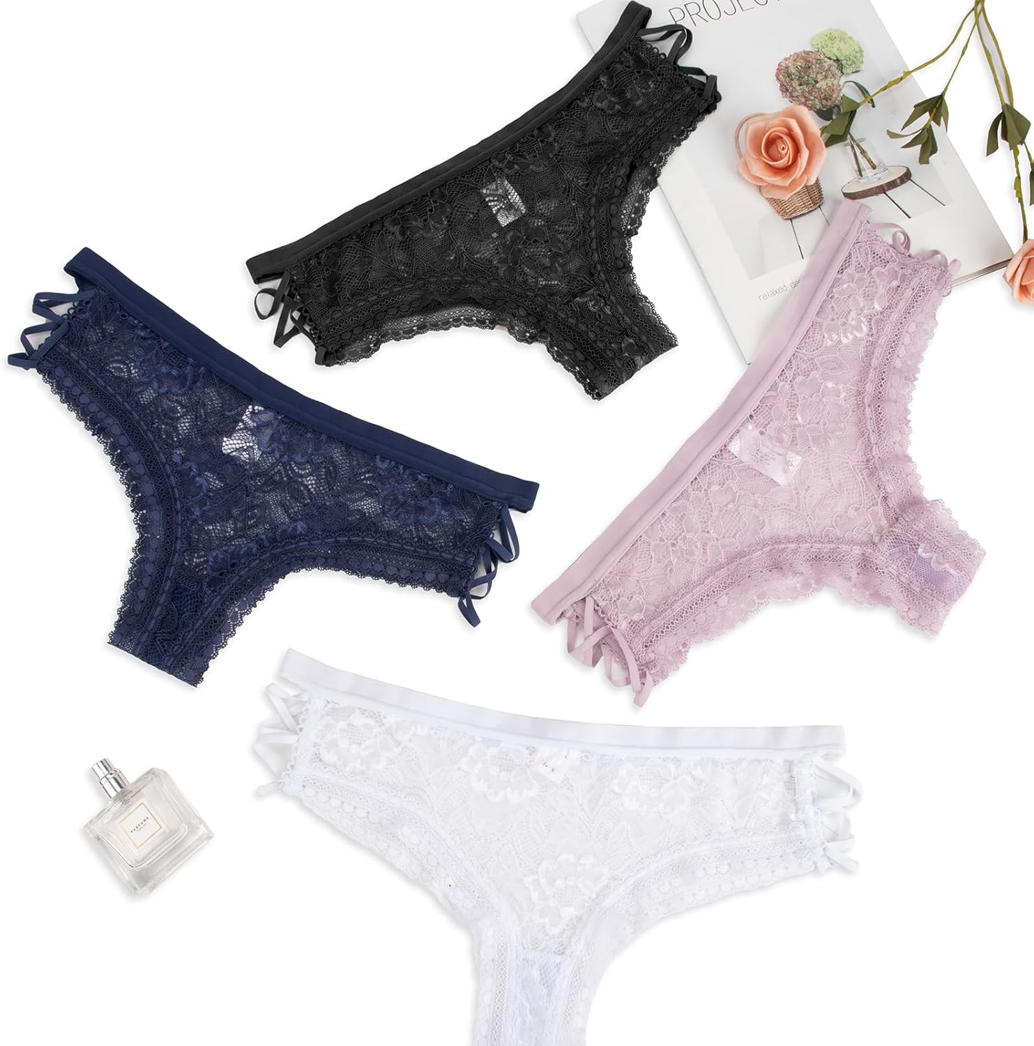 Svmer Sexy Underwear for Women Cute Lace Cheeky Bikini Panties Pack for Ladies Low Rise Undies - Image 5