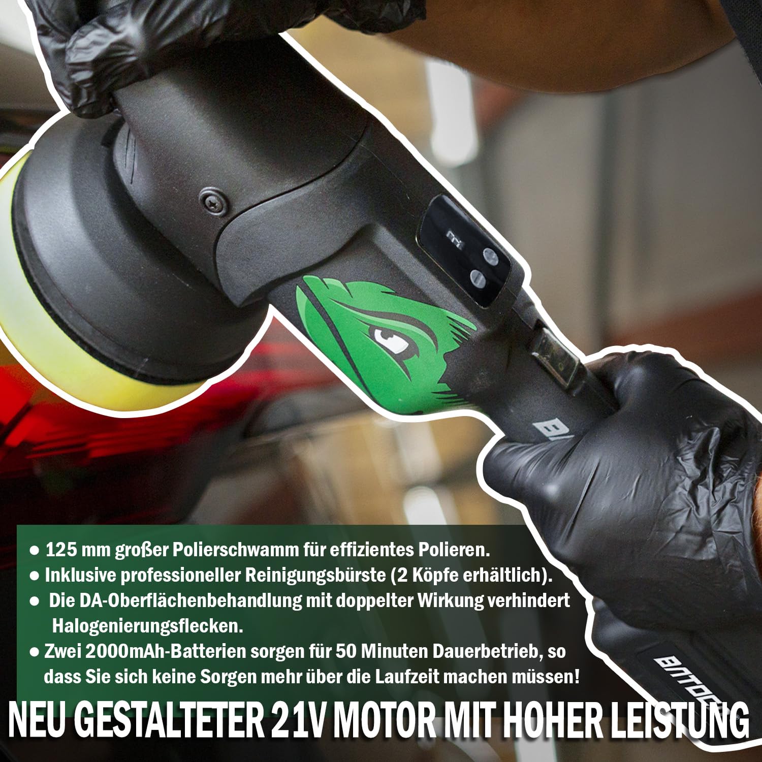 21V Akku Exzenter Poliermaschine,BATOCA S2 Upgrade Auto Poliermaschine | Akku-Puffer/Kabellos Polier Maschine mit 125mm Polierschwamm/Pad,Wollscheibe,Schleifmaschine Polieren von Motorrädern,Booten