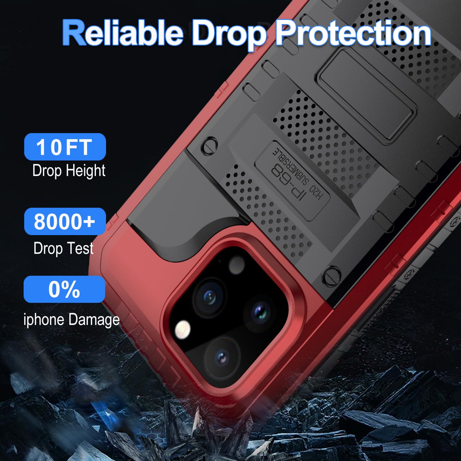 Custodia impermeabile per iPhone 15 Pro Max, custodia protettiva integrale in metallo resistente, antiurto, antipolvere, robusta, di grado militare, per iPhone 15 Pro Max, rosso
