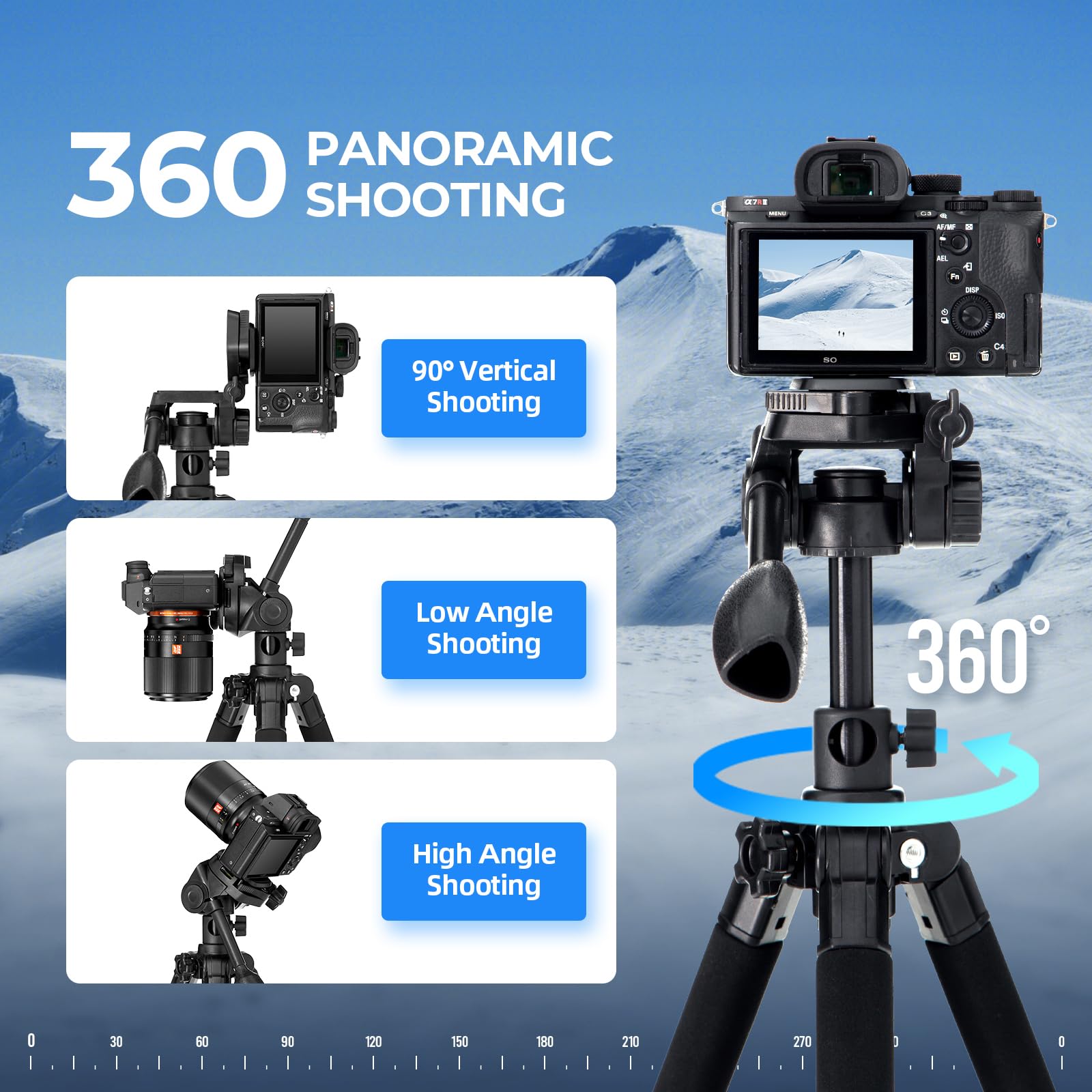 Ambitful 62" Professional Camera Tripod, Black - Removable Horizontal Mount for DSLR/Phone/Camcorder/Spotting Scopes, Tall Video Recording