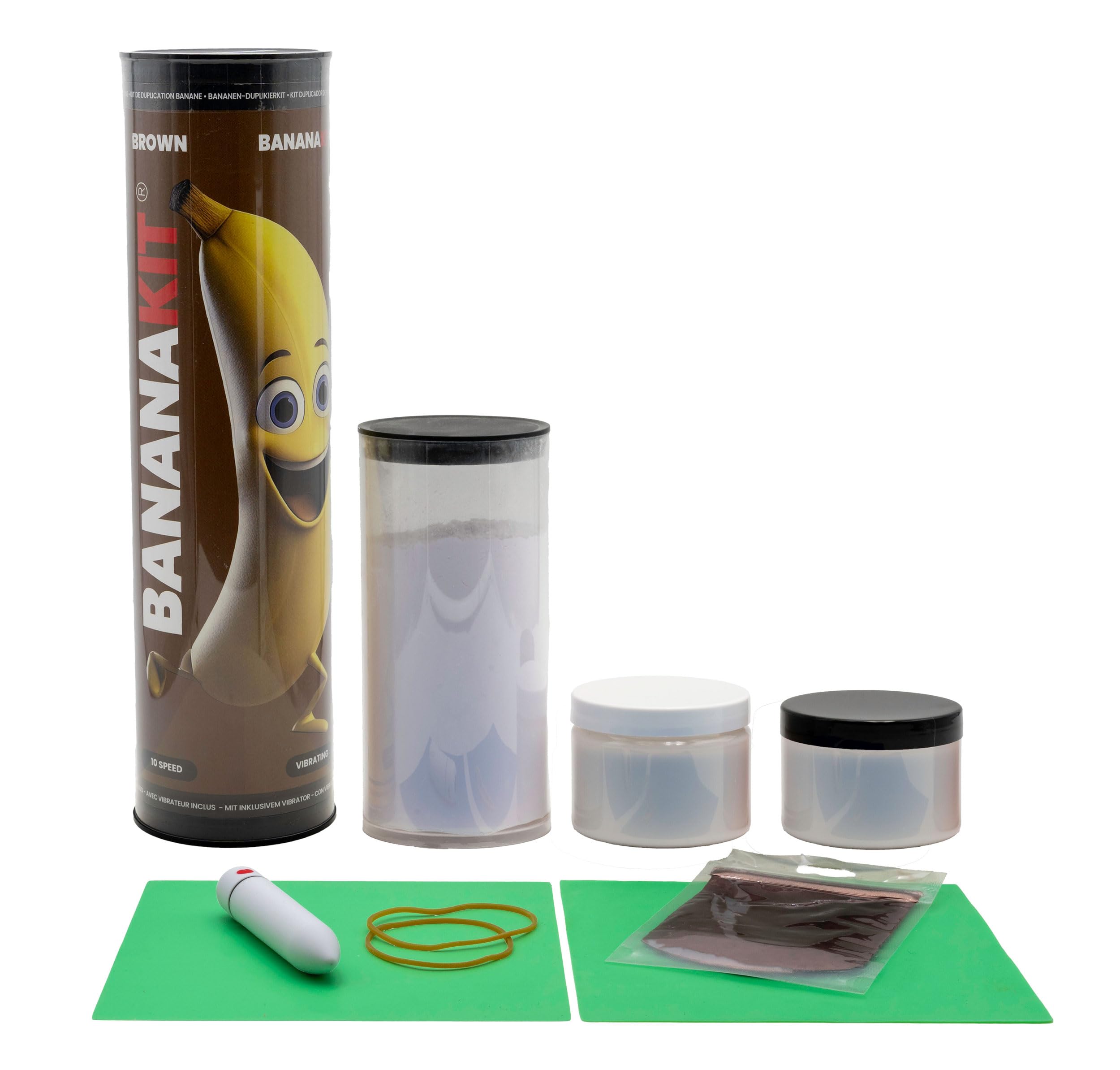BANANAKIT® Set Completo Calco Parti Intime Maschili | Silicone Alta Definizione Pronto in 20 Min | Vibratore 10 Velocità Incluso | Made in Italy (MARRONE)