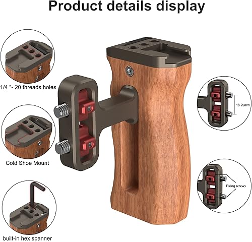 Miniatura 2 de Mini mango lateral de madera con tornillos de 14 de pulgada a 20 tornillos para cámara digital, jaula de cámara réflex digital con soporte de zapata