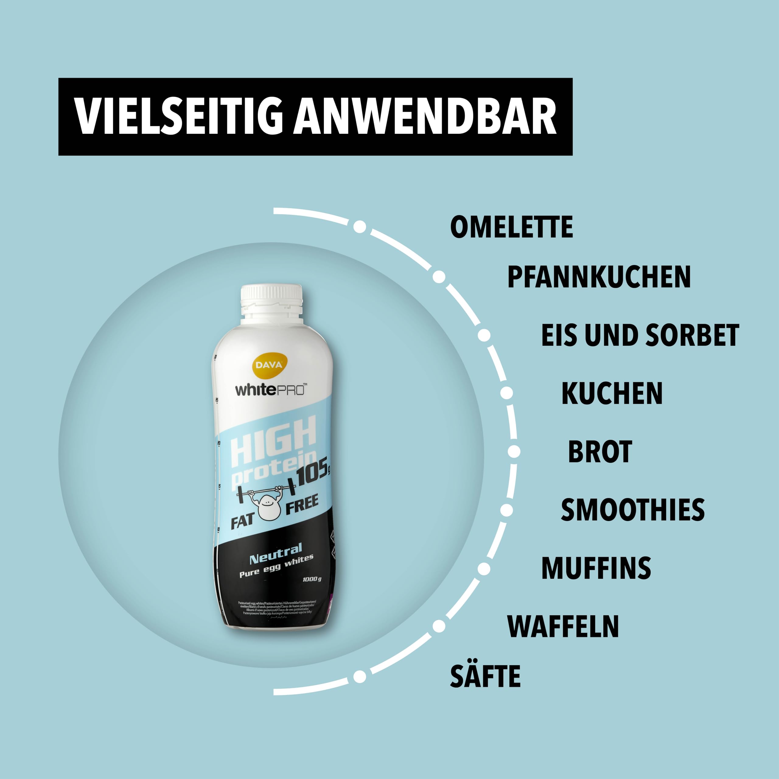 DAVA whitePRO™ Flüssiges Eiklar 6x 1kg Flaschen – 105 g reines Eiweiß pro Flasche DAVA whitePRO Barn Egg Whites 1 kg