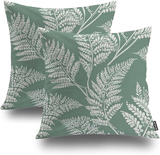 Shrahala Gentle Fern Decorative Throw Pillow Cover, Sage Green Fern Pattern Square Pillowcase Blended Double-Sided No Inserts for Bedroom Living Room Set of 2 (22 x 22 in)