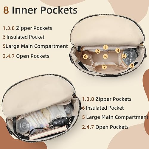 Miniatura 4 de miss fong Pequeña bolsa de pañales mini bolsa de pañales, mochila de cuero para pañales con 14 bolsillos, bolsillos aislados y correa para el hombro