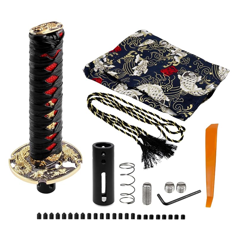 Manopla de Câmbio Automático Estilo Katana Samurai com Capa RYANSTAR RACING Preta e Vermelha 15,5 cm